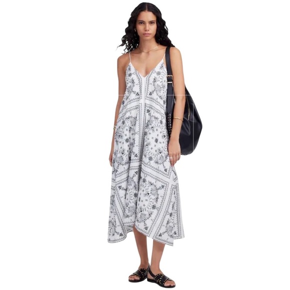 NEW MADEWELL Embroidered Deep V-Neck Midi Dress in Bandana Size Small - Picture 1 of 7